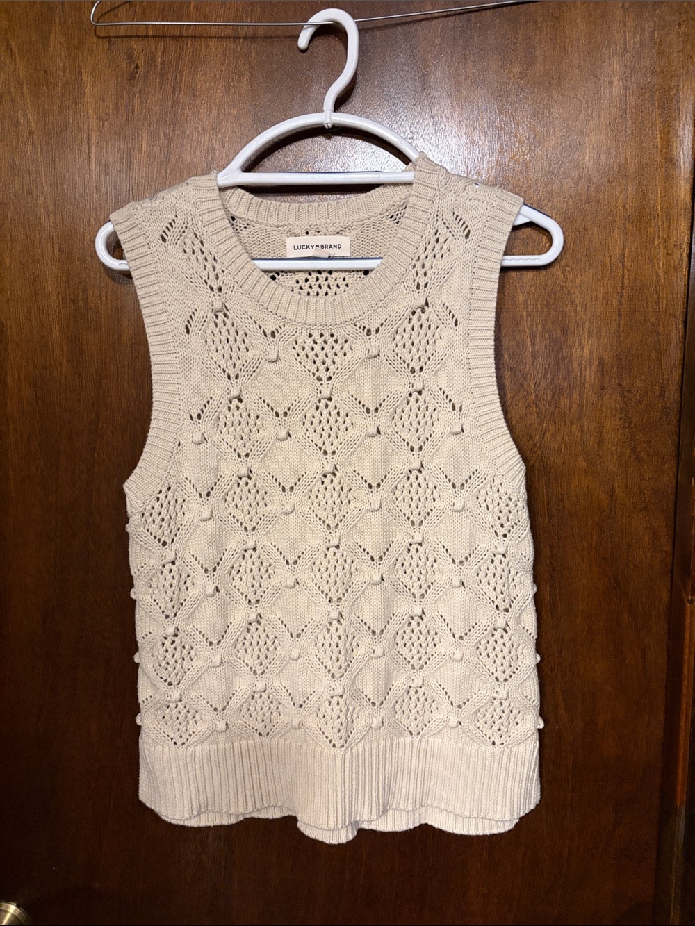 Lucky Brand Cream Openwork Knit Tank Top